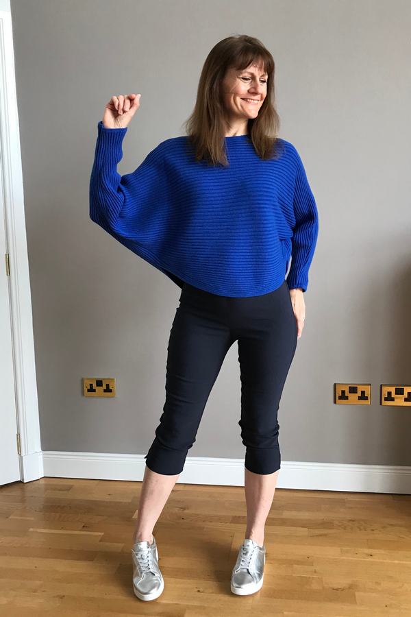 Crew Necked Ribbed Bat Wing Jumper in Royal Blue on Helen