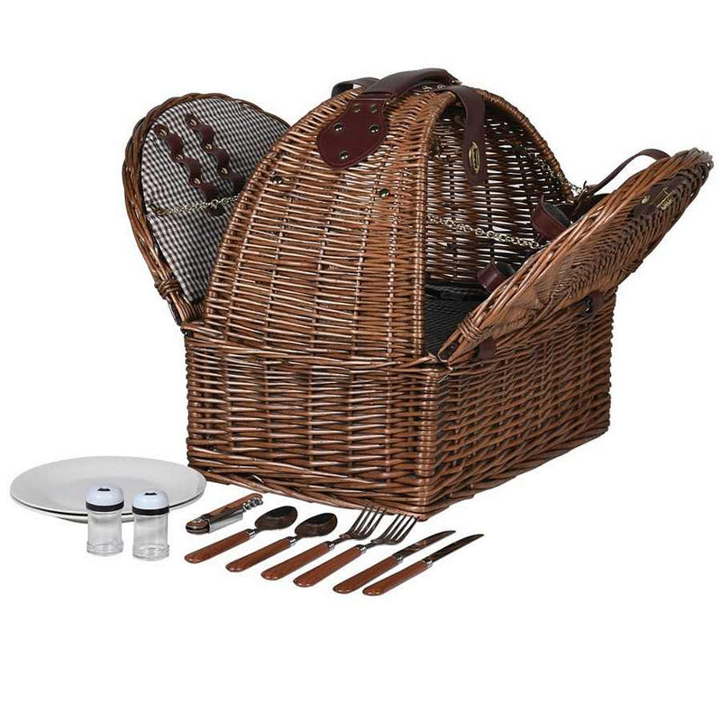 Double Sided Willow Picnic Basket Open
