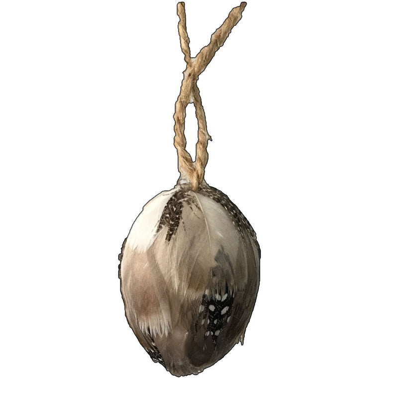 Easter Egg Hanging Decoration - Brown Feathers 7 cm