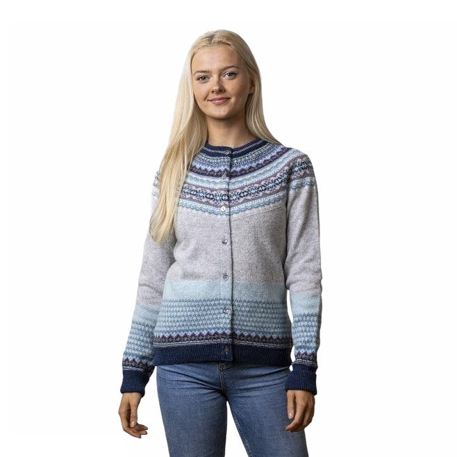 Eribe Knitwear Alpine Cardigan in Arctic on model