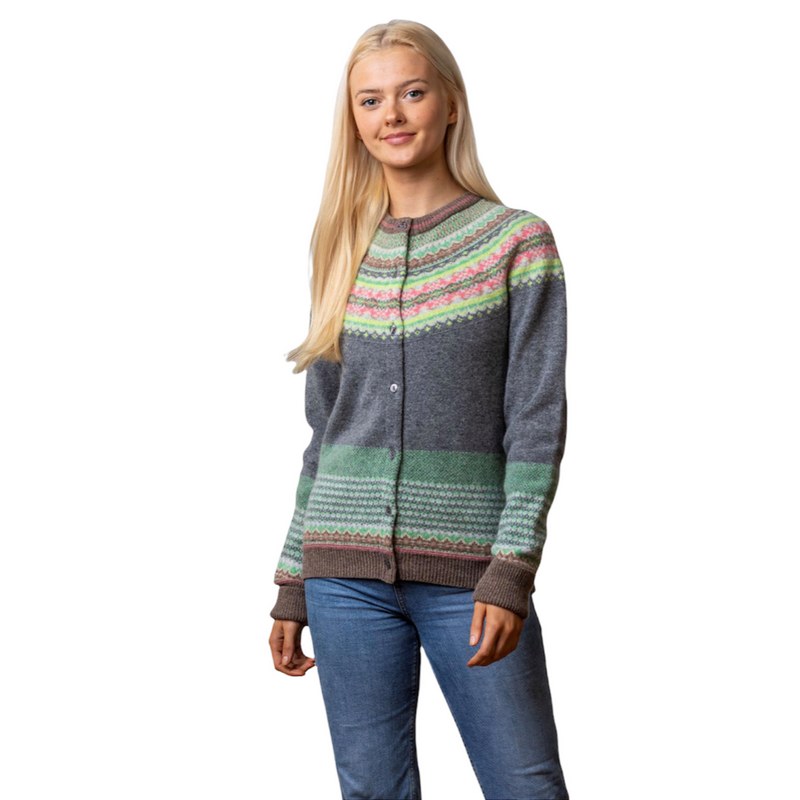 Eribe Knitwear Alpine Cardigan in Tearose on model front