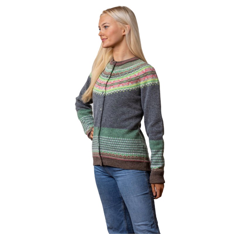 Eribe Knitwear Alpine Cardigan in Tearose on model side