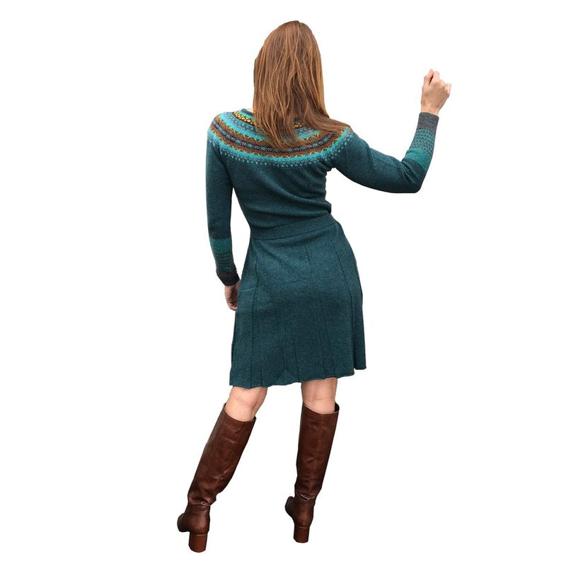 Eribe Knitwear Alpine Long Sleeved Dress in Jade on model back