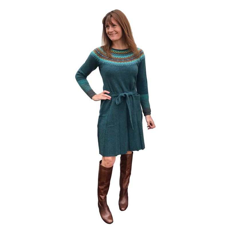 Eribe Knitwear Alpine Long Sleeved Dress in Jade on model front
