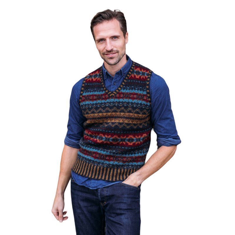 Eribe Knitwear Brodie Men's Fairisle Vest Sweater Bracken V4200 on model main