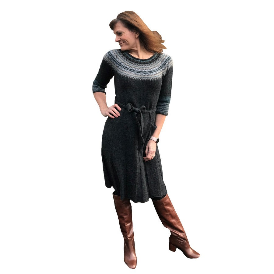 Eribe Alpine Smock Dress in Colliery on model at the Old School Beauly