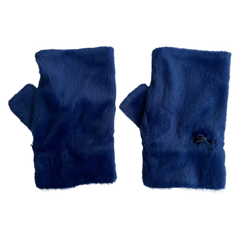 Faux Fur Fingerless Gloves Navy CLUFM605A-07 front and back