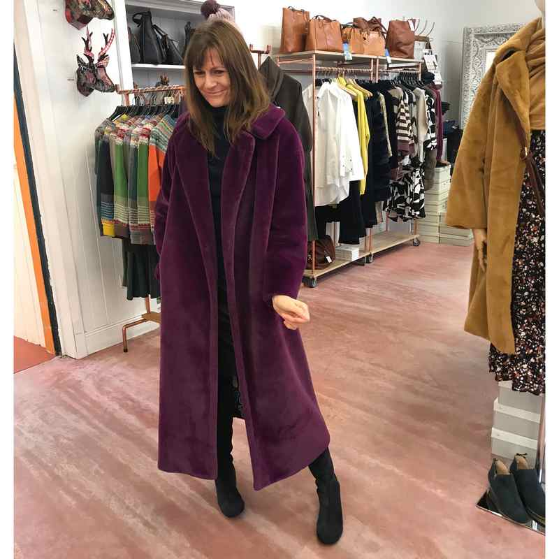 Faux Fur Maxi Coat Plum at The Old School Beauly