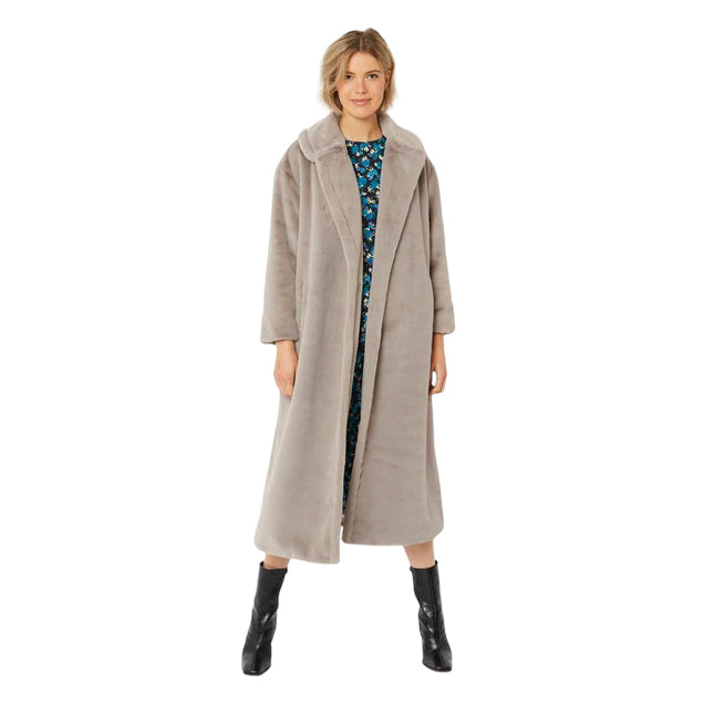 Faux Fur Maxi Coat Silver Grey FMCT59A-03S on model front