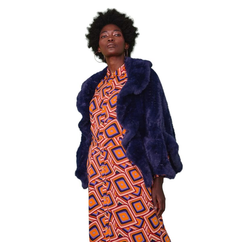 Faux Fur Wrap Navy FMCP345A-07 on model main