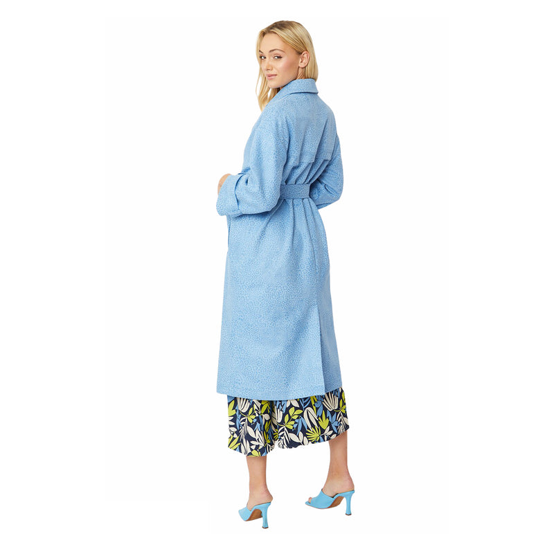 Faux Suede Animal Print Trench Coat Blue SUCTR39A-07N on model back