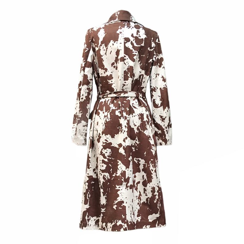 Faux Suede Brown Cow Print Trench Coat on mannequin back