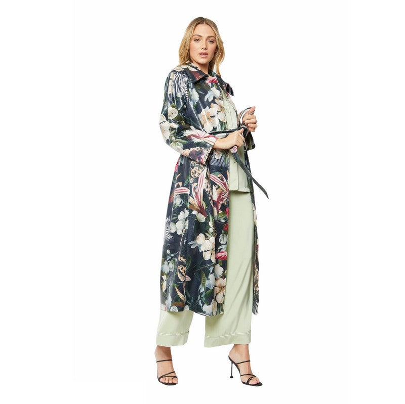 Faux Suede Flower Print Coat SUFTR45A-MULTI on model side