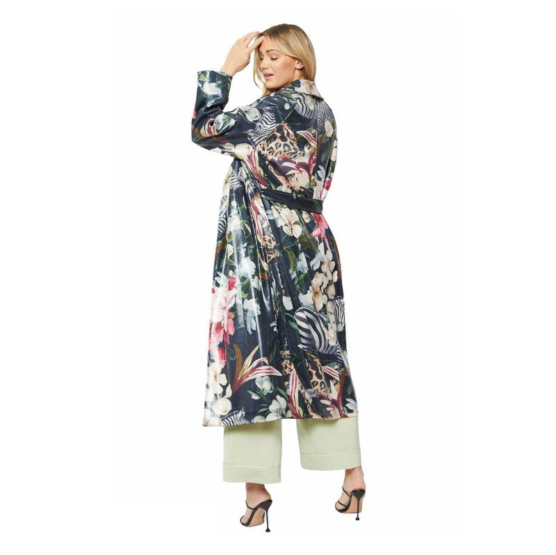 Faux Suede Flower Print Coat SUFTR45A-MULTI on model back