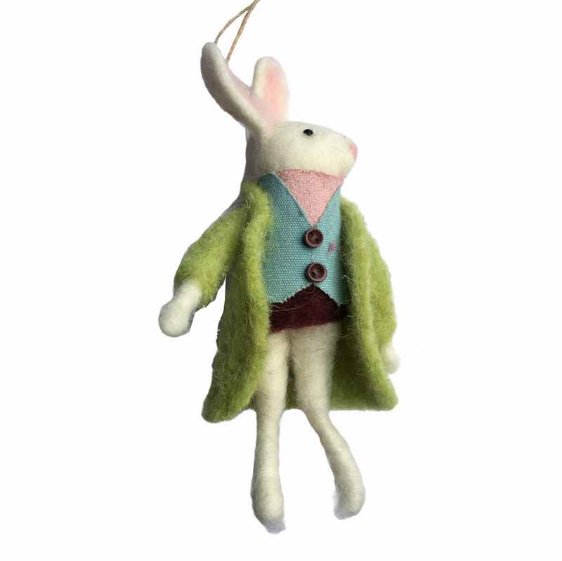 Felt Bunny Rabbit Hanging Decoration Green front