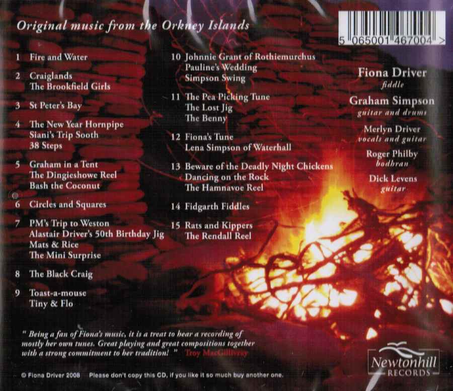 Fiona Driver - Orkney Fire CD track list inlay