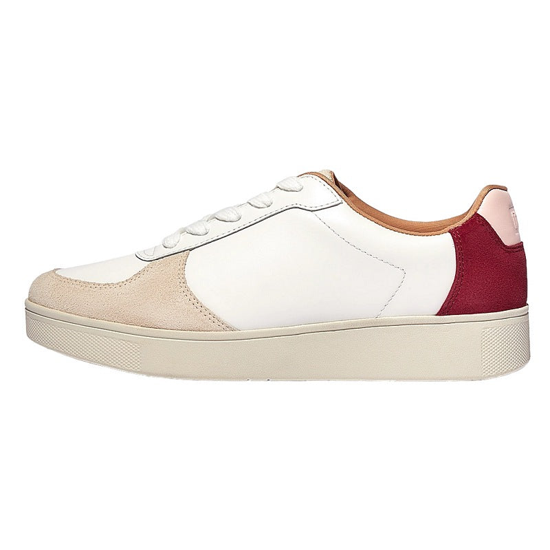 FitFlop Rally White Leather & Red Suede Panel Trainers FQ1-A59 main