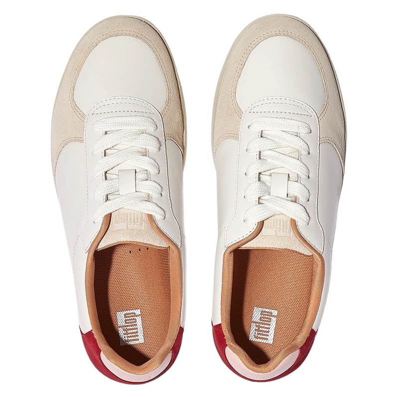 FitFlop Rally White Leather & Red Suede Panel Trainers FQ1-A59 top