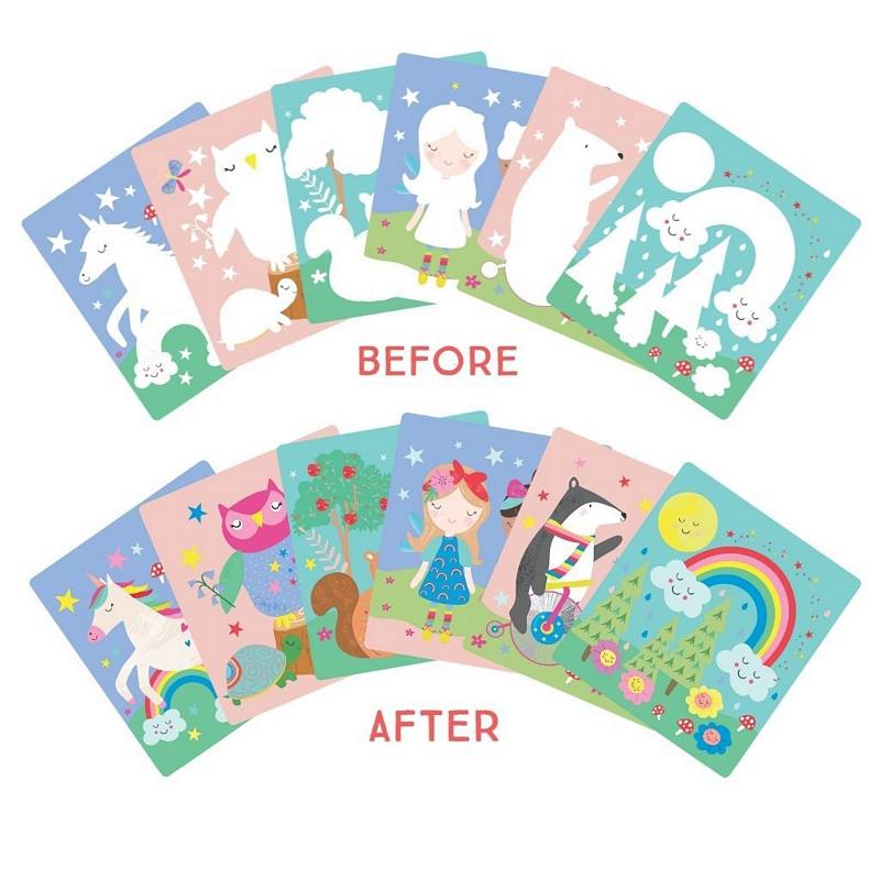 Floss & Rock Magic Water Colour-in Pad Unicorn 43P6391 before and after