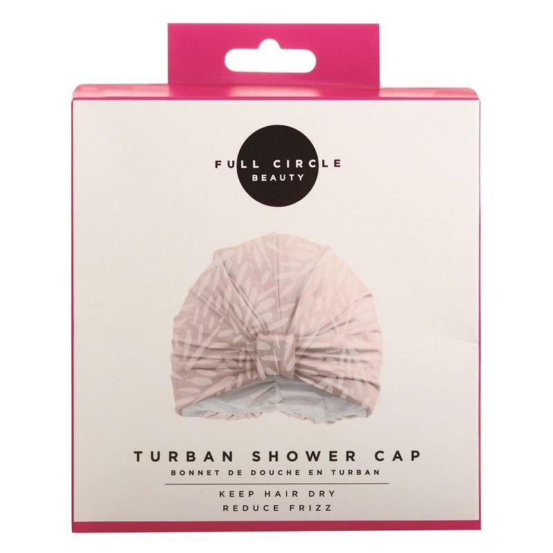 Full Circle Beauty Pink Leaf Turban Style Shower Cap FCB-SC0031PK box front
