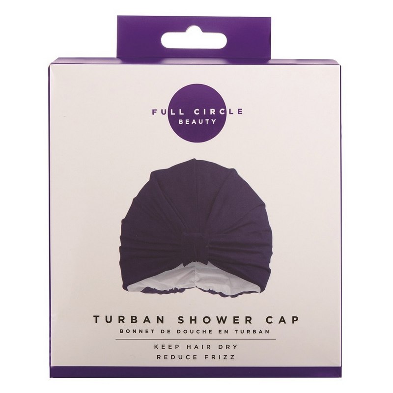 Full Circle Beauty Plain Navy Turban Style Shower Cap in box