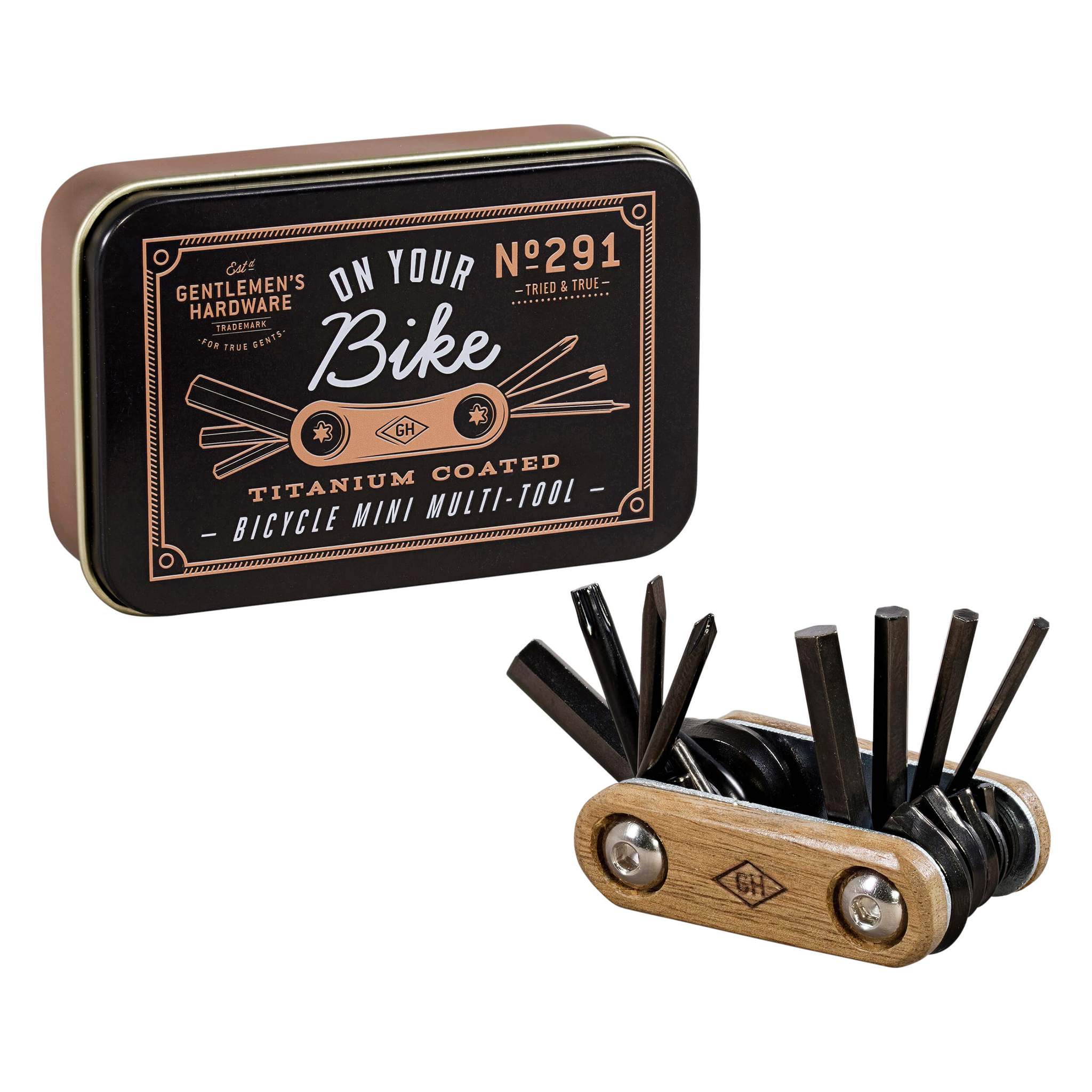 Gentleman's Hardware Titanium Pocket Bicycle Multi-Tool with tin