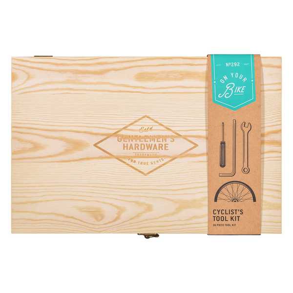 Gentleman's Hardware Bicycle Tool Kit Wooden Box & Stainless Steel Tools GEN292 BOX