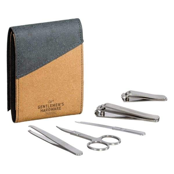 Gentleman's Hardware Manicure Kit in Black & Tan Recycled Leather open