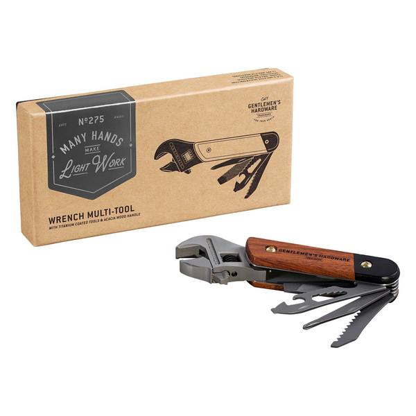 Gentleman's Hardware Wrench Multi-tool Wood Handles & Titanium Finish GEN275 open