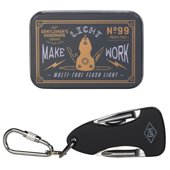 Gentlemen's Hardware Mini Multi Tool with Torch closed with tin