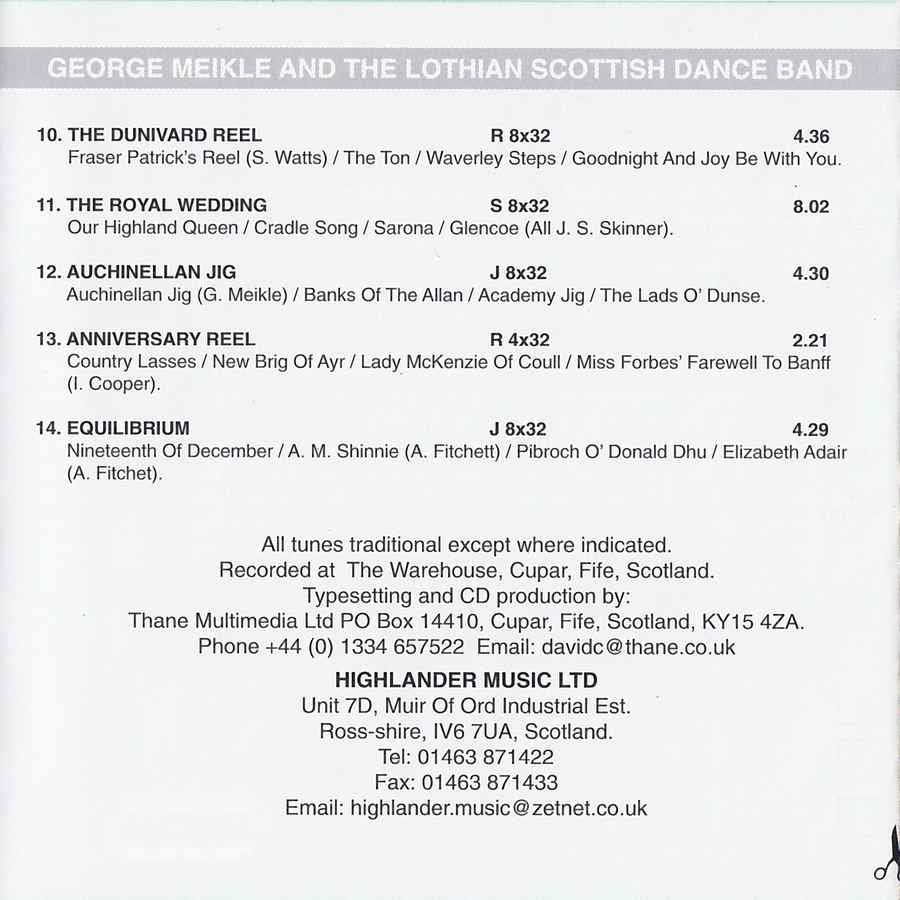 George Meikle & The Lothian Dance Band Scottish Dances Vol 10 CD track details 2