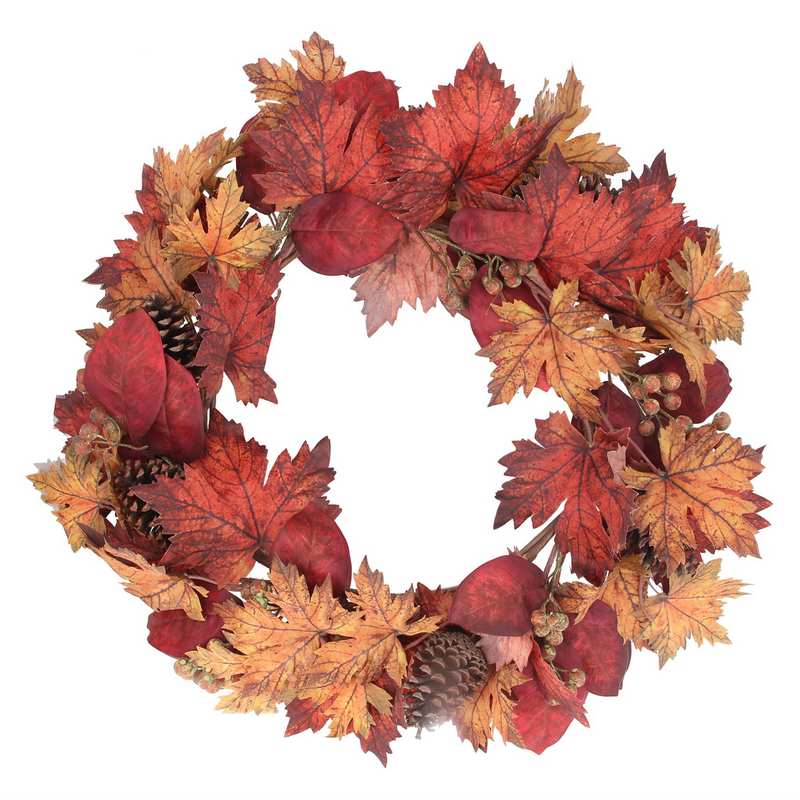 Gisela Graham Autumn Maple Leaf & Cone Wreath 41064 main