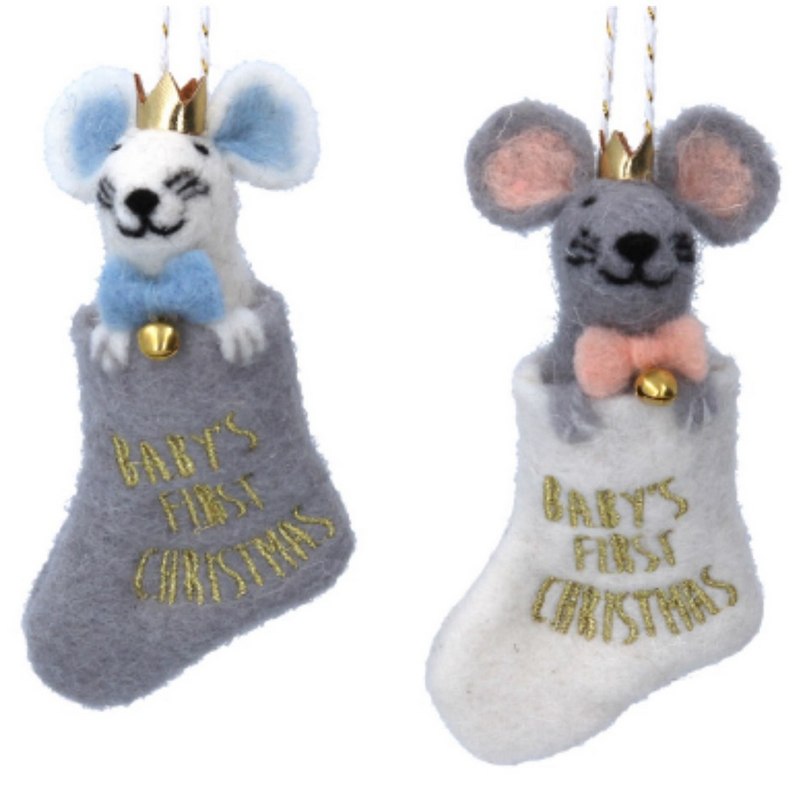 Gisela Graham Baby's First Christmas Mouse In Stocking Decoration 15734 selection
