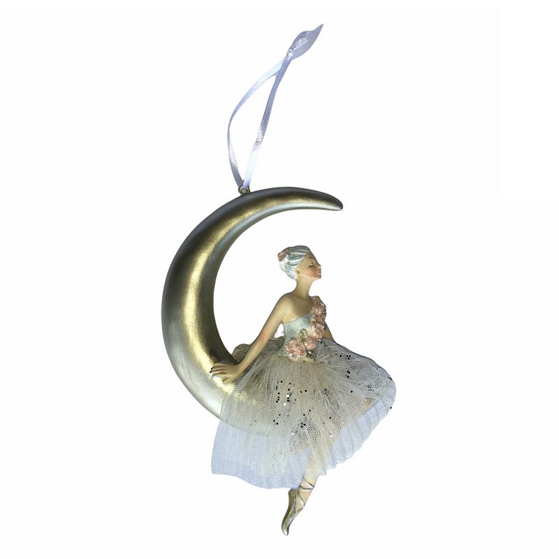 Gisela Graham Ballerina on Moon Christmas Decoration front