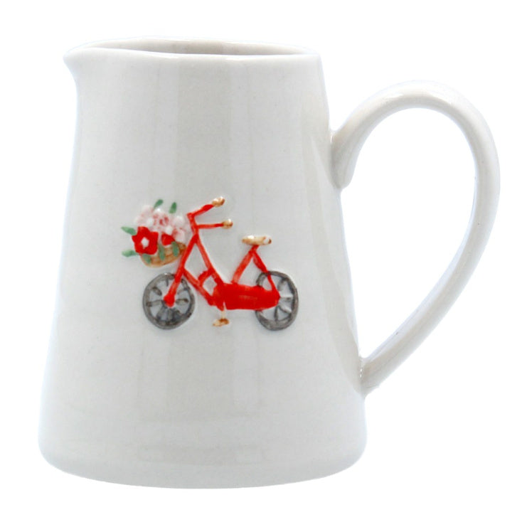 Gisela Graham Bicycle & Flowers Stoneware Mini Jug 32353 front