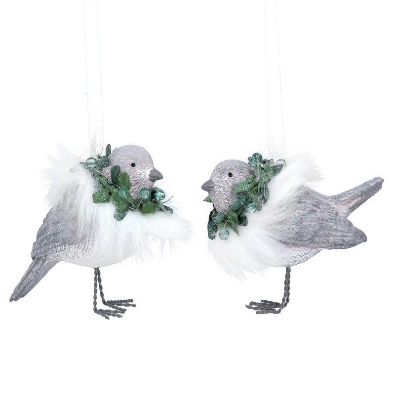 Bird With Faux Fur & Faux Wreath Decoration