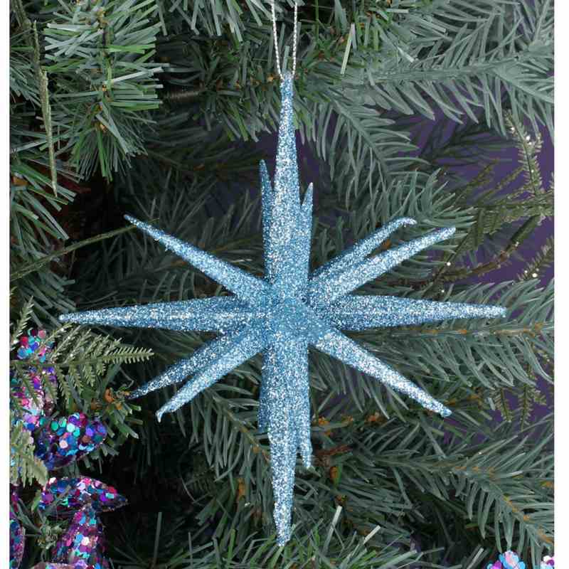 Gisela Graham Pale Green Iridescent Snowflake Christmas Decoration on tree