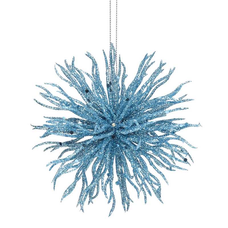 Gisela Graham Blue Glitter Acrylic Starburst Ball Christmas Tree Decoration 16396