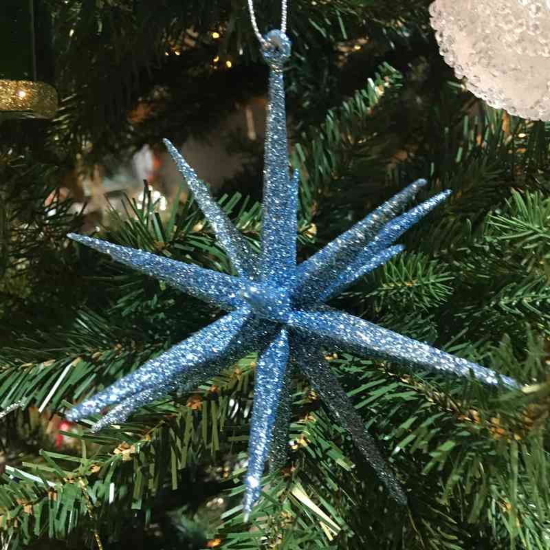 Gisela Graham Blue Glitter Bethlehem Star Decoration on Christmas Tree