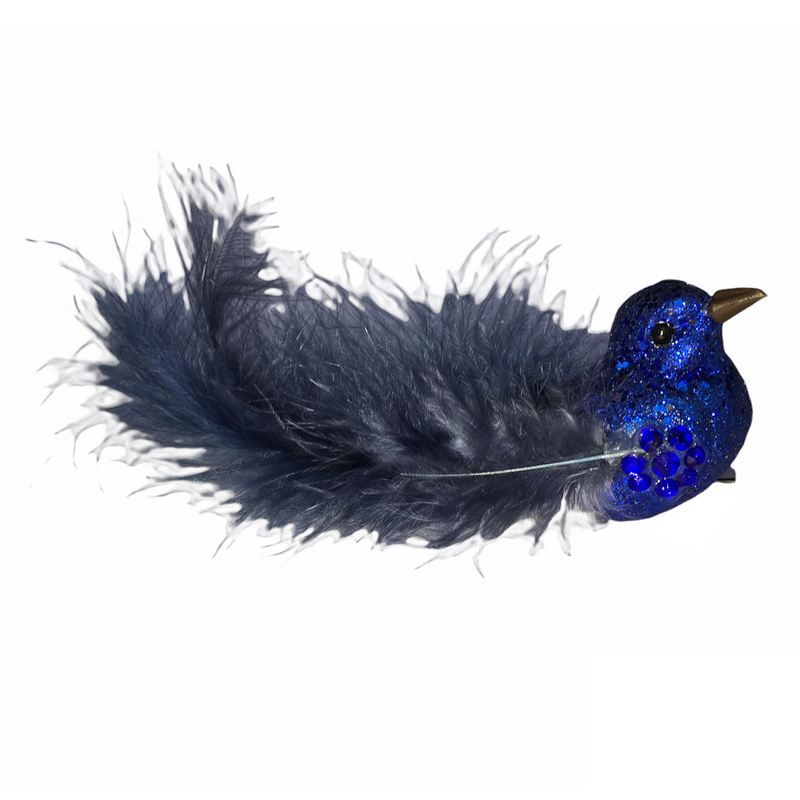 Gisela Graham Blue Glitter Feather Bird on Clip 16156 main