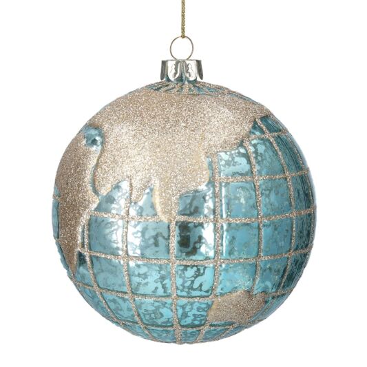 Gisela Graham Blue Gold Glass Planet Earth Christmas Bauble