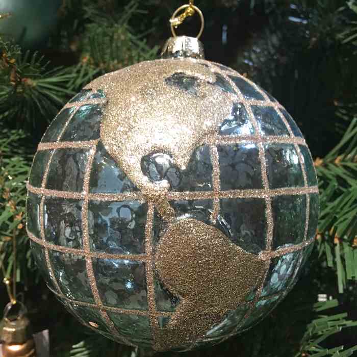 Gisela Graham Blue Gold Glass Planet Earth Ball on Christmas Tree