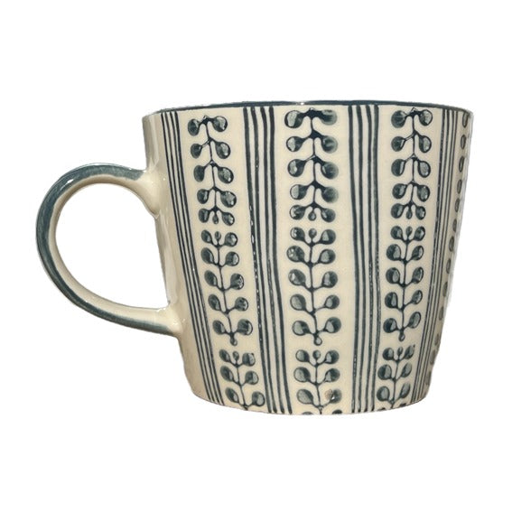 Gisela Graham Ceramic Mug Grey Stripe Berry 35962 back
