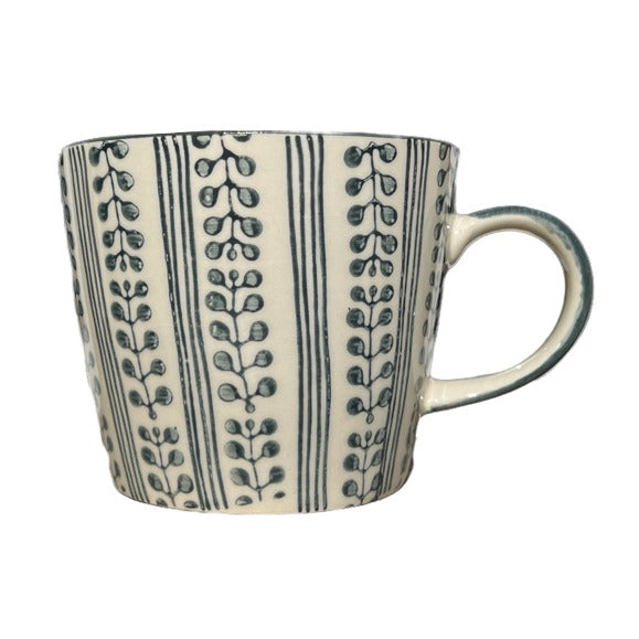 Gisela Graham Ceramic Mug Grey Stripe Berry 35962 front