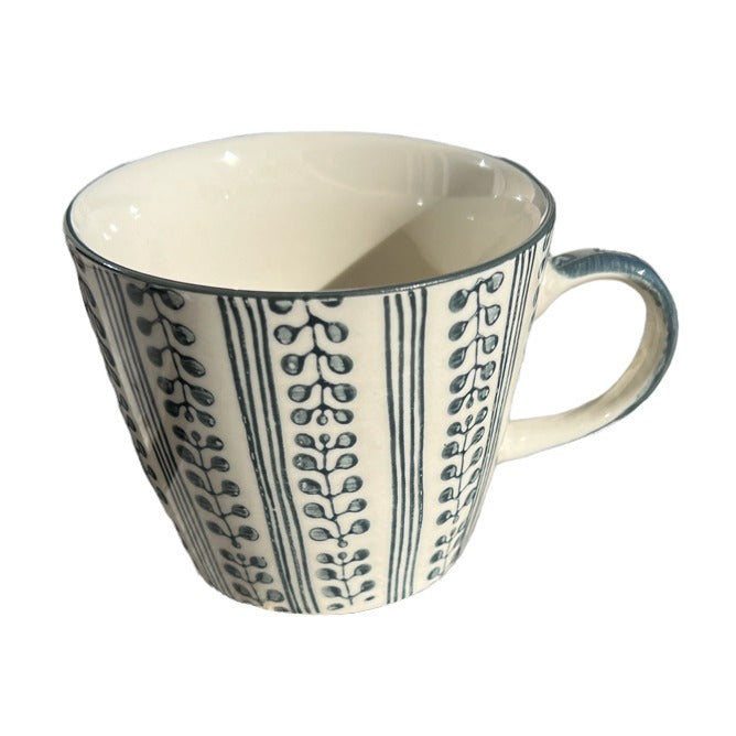 Gisela Graham Ceramic Mug Grey Stripe Berry 35962 tipped