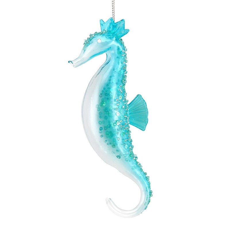 Gisela Graham Clear Blue Glass Seahorse Christmas Tree Decoration 01006