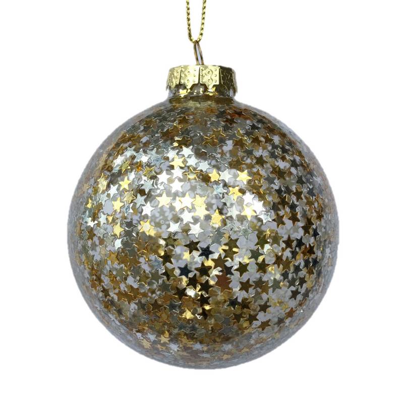 Gisela Graham Clear Glass Ball With Gold and Silver Stars Inside