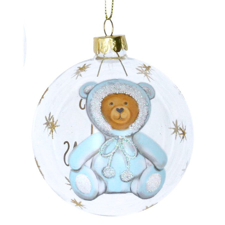 Gisela Graham Clear Glass Ball with Baby's First Teddy 1581 blue