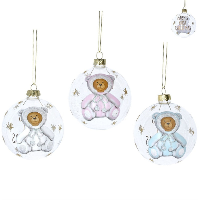 Gisela Graham Clear Glass Ball with Baby's First Teddy 1581 main