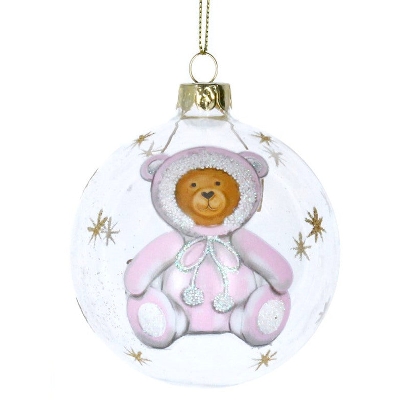 Gisela Graham Clear Glass Ball with Baby's First Teddy 1581 pink